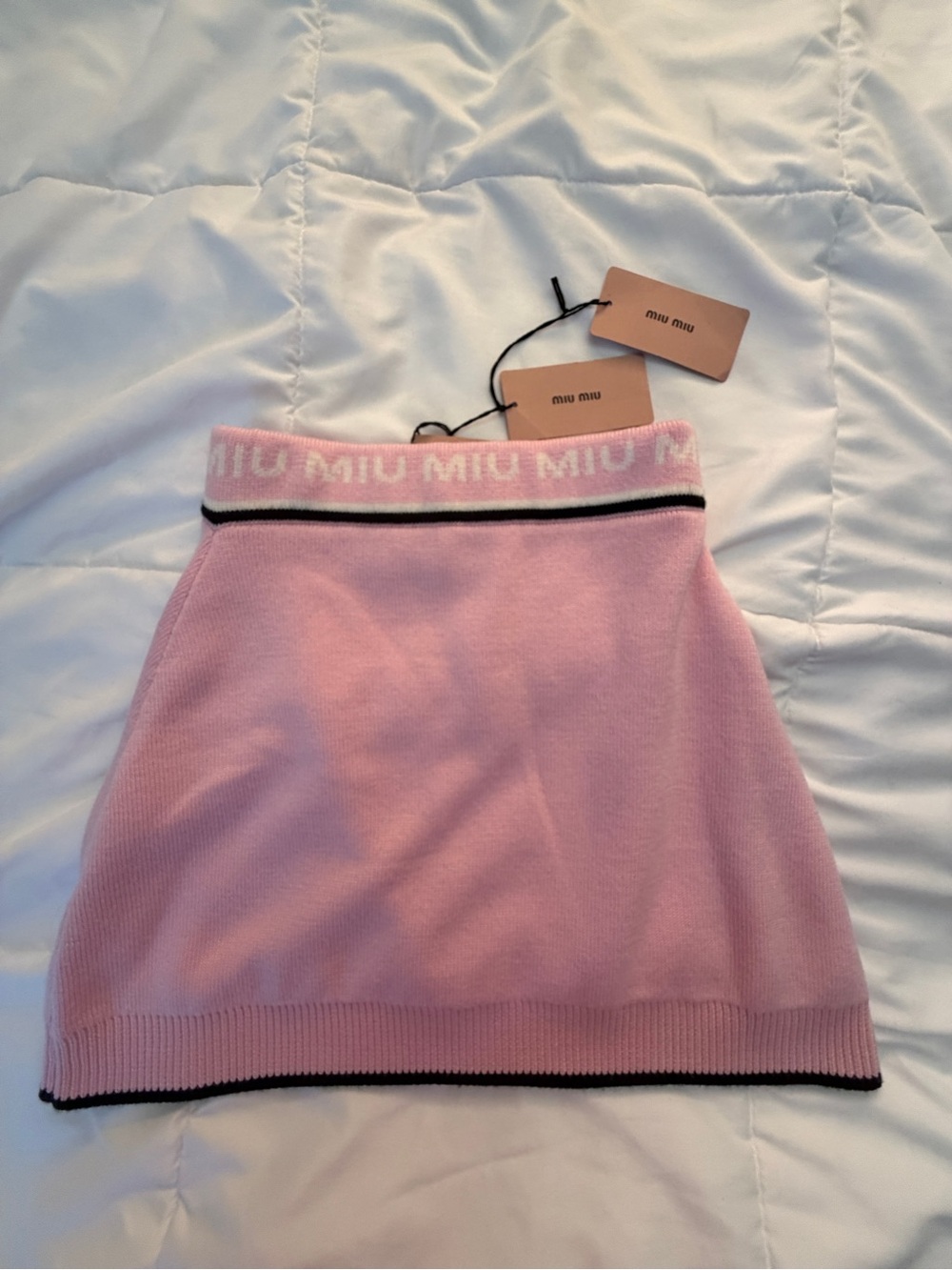 Miu Miu Pink Knit Mini Skirt with Black Trim